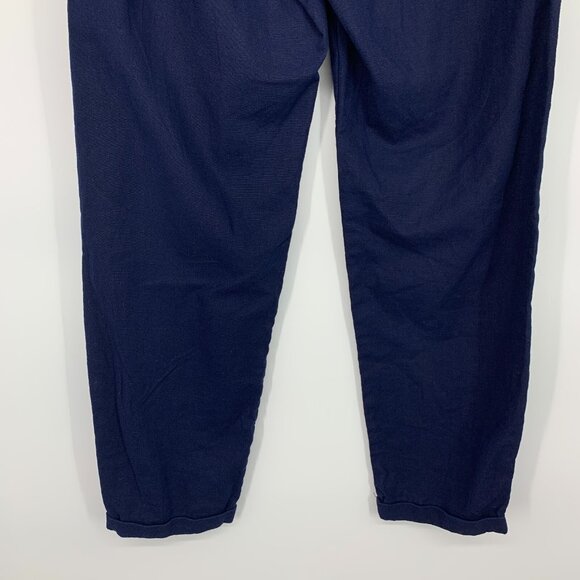J. by J.Crew Pants Linen Cotton Navy Blue Pull On Drawstring Cuffed - Picture 8 of 9
